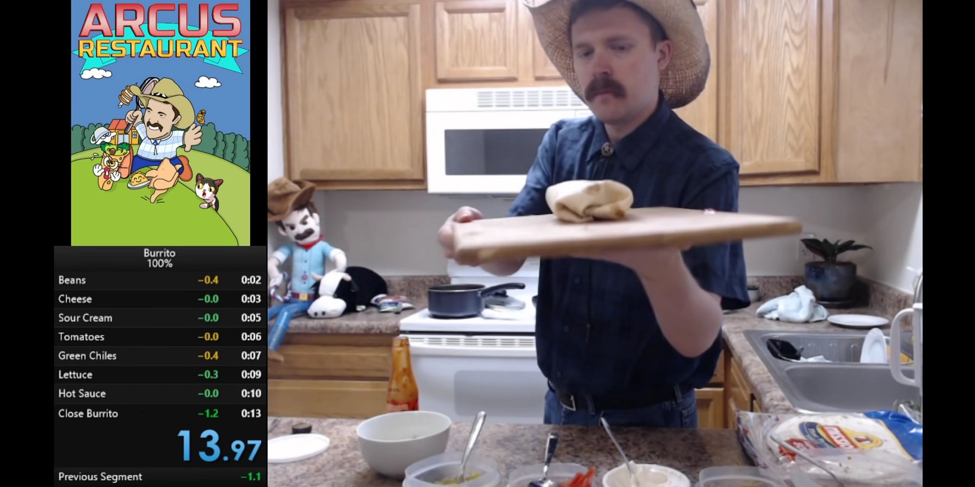 Arcus posing with his burrito after a speedrun