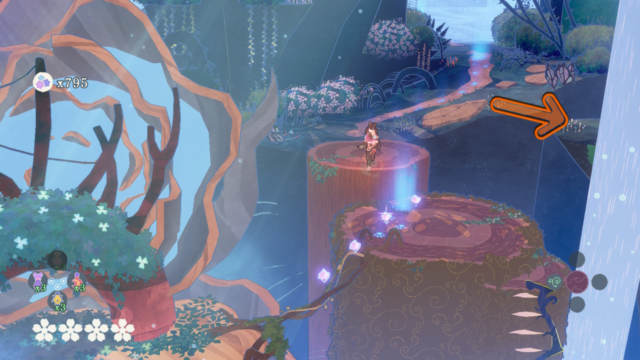 Arrow Pointing Cereza Toward Path Hidden Behind Waterfall