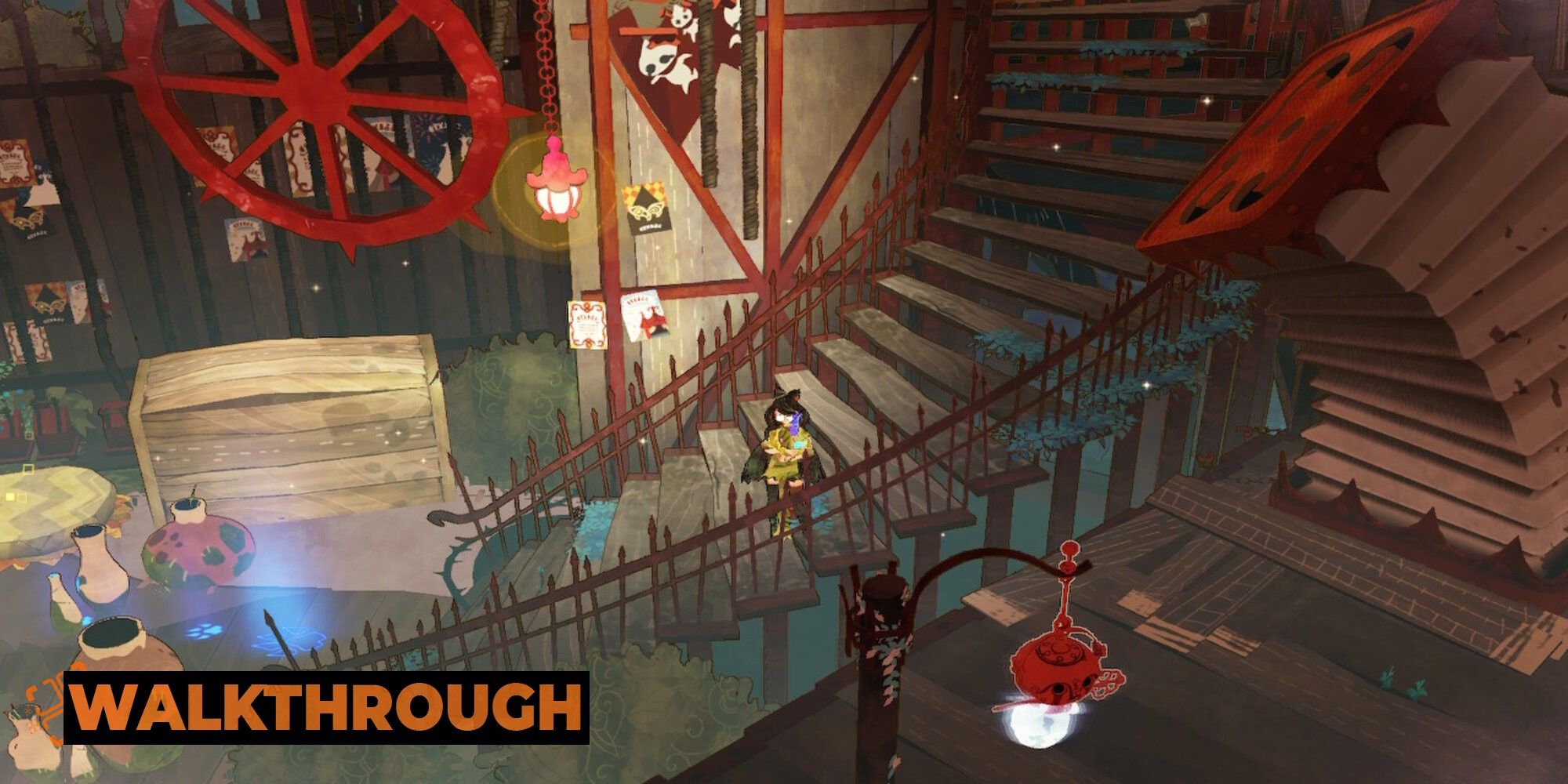 Cereza Running Down Stairs In Circus Storeroom With Stone Hug Cheshire