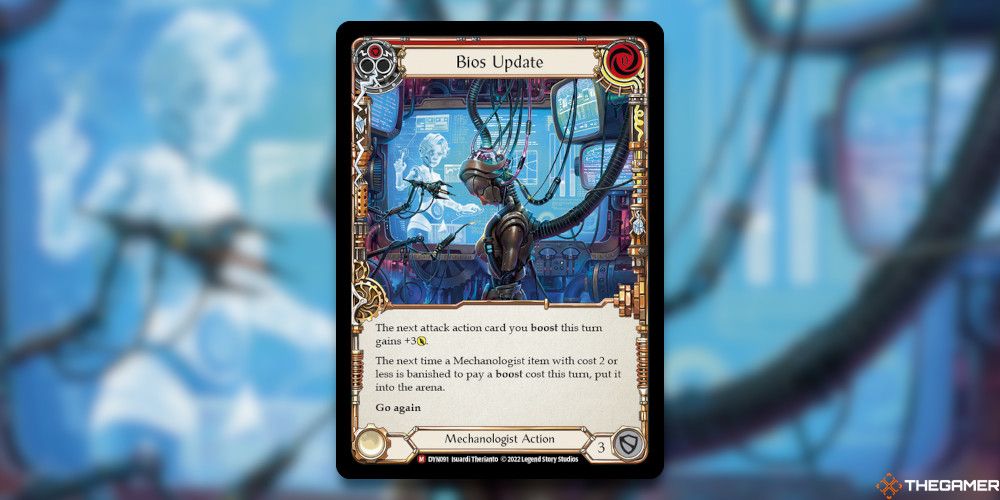 Bios Update Card in front of blurred card art