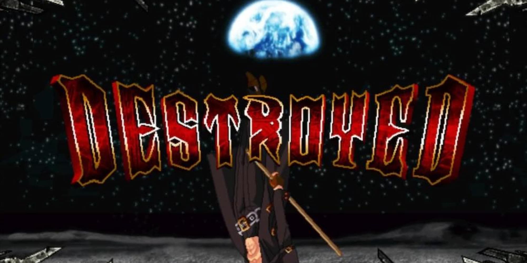 Bridget has left her opponent's head buried on the moon with her Shoot the Man instant kill move in Guilty Gear XX.