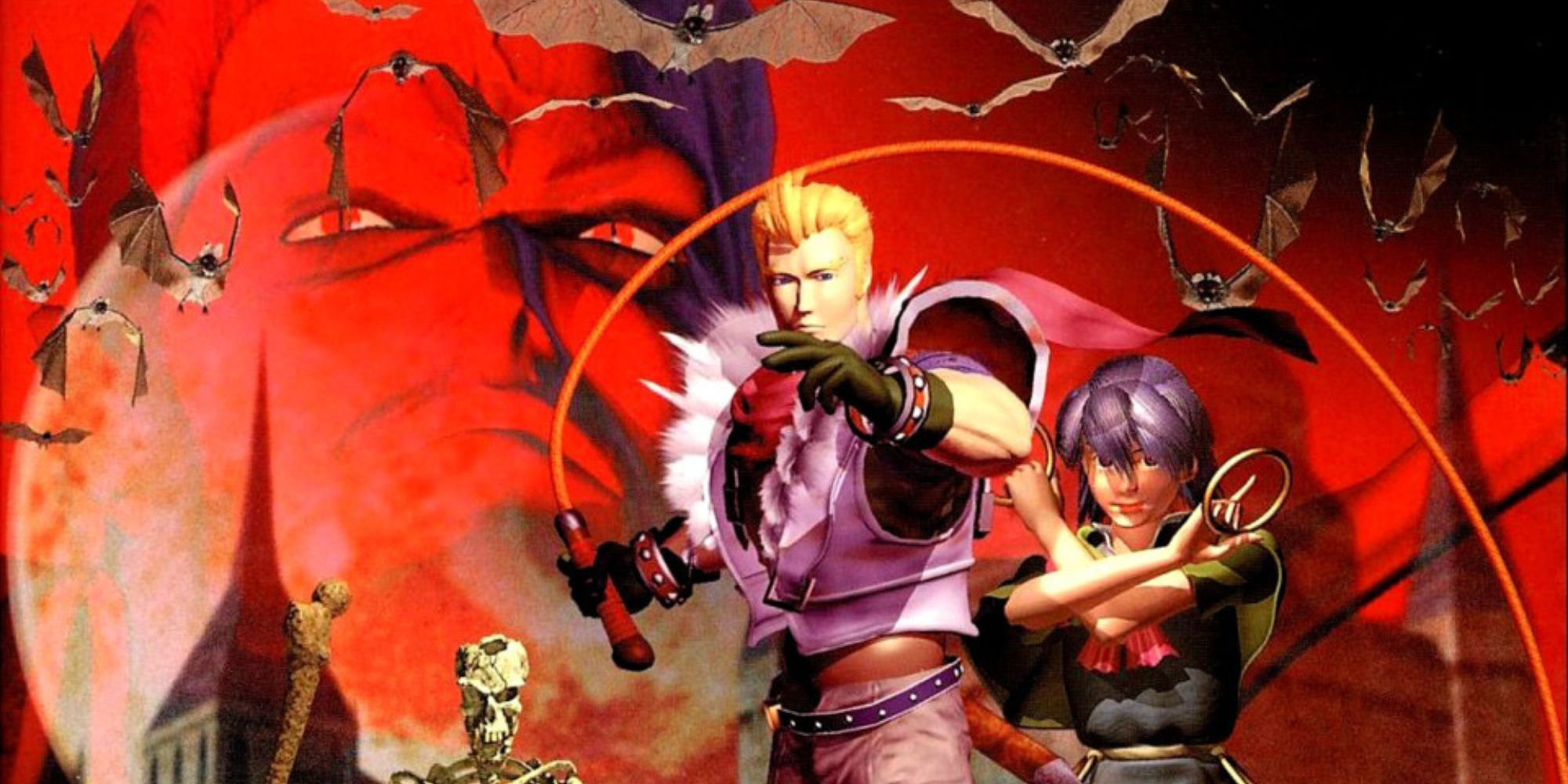 Reinhardt and Carrie stand in front of a castle surrounded by enemies
