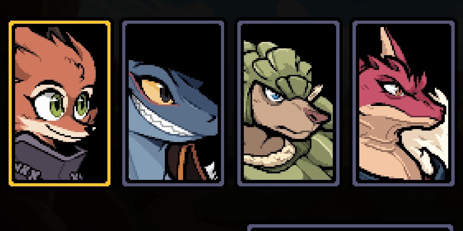 The cast of Rivals of Aether (left to right): Fleet, Slade. Hamir, and Artemis in the Challenge Dungeons menu