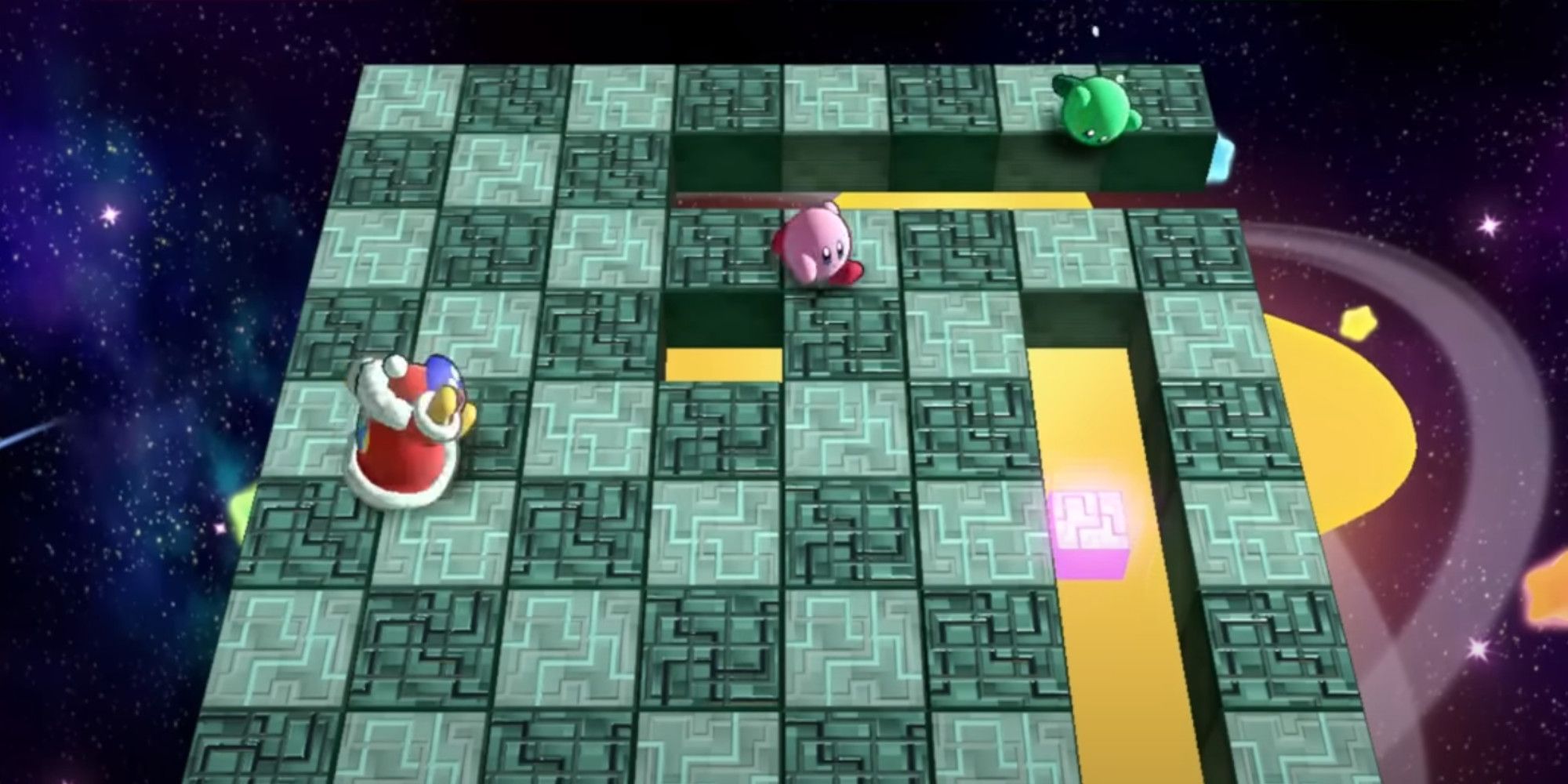 Kirby and his friends playing Checkerboard Chase