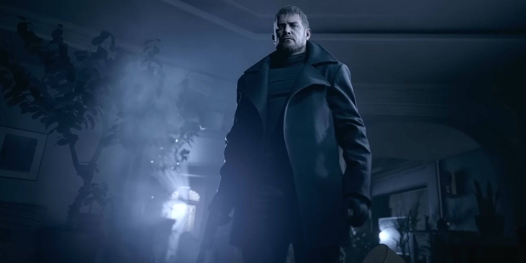 Chris after busting into Ethan's house in Resident Evil: Village.