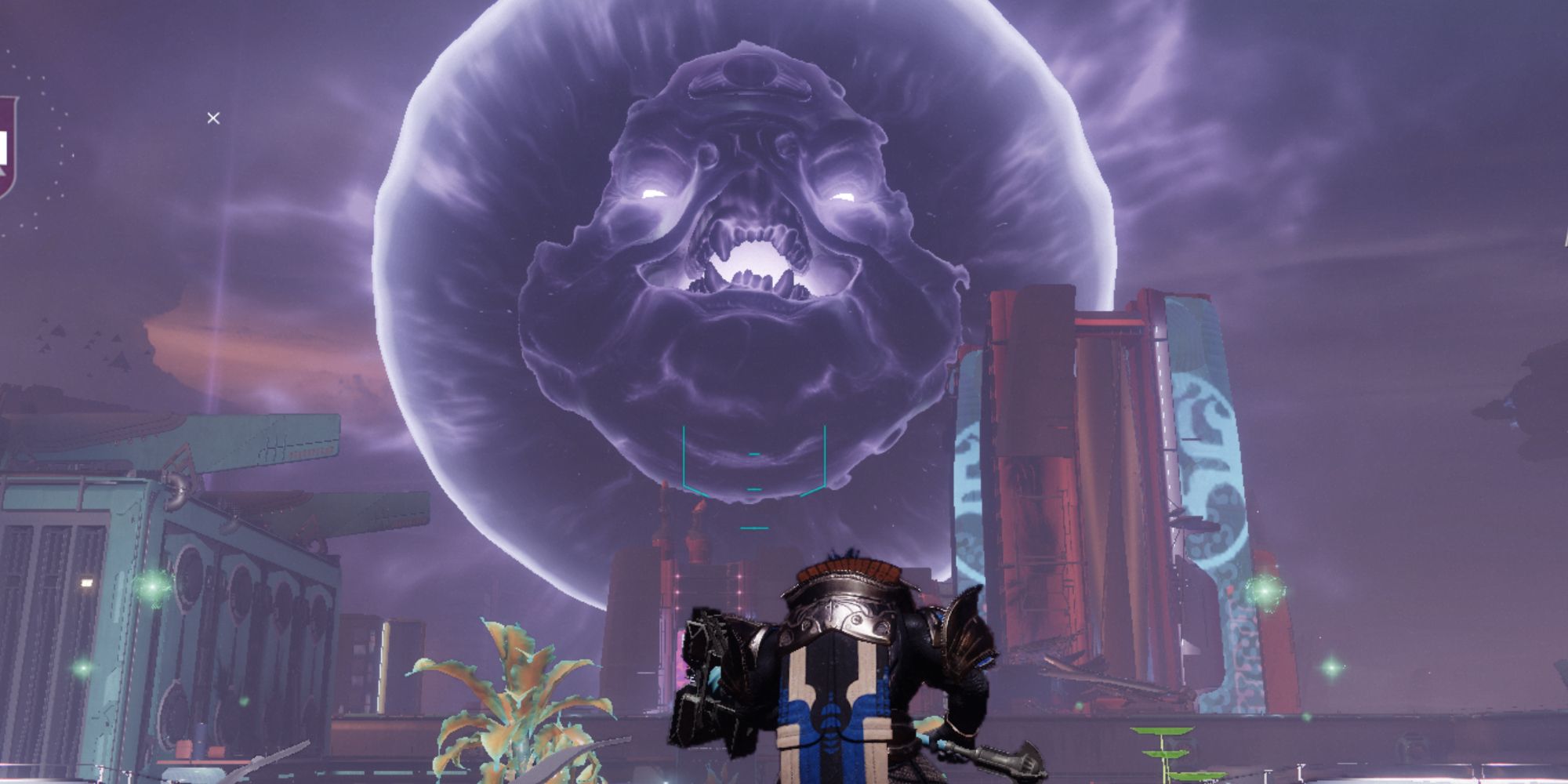 Destiny 2 a large psychic head of Calus looms over his daughter