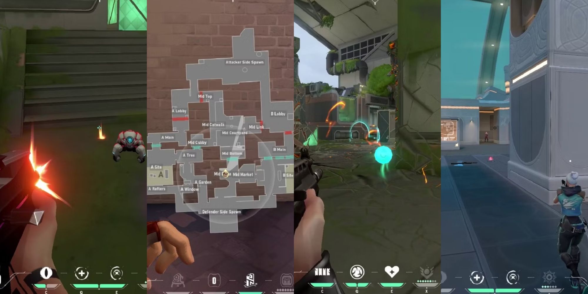 A collage with different gameplay moments in a round.