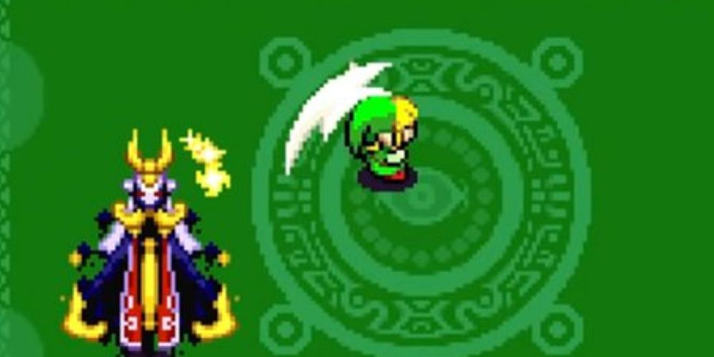 Vaati teleporting away from Links sword swing in the Minish Cap Zelda game