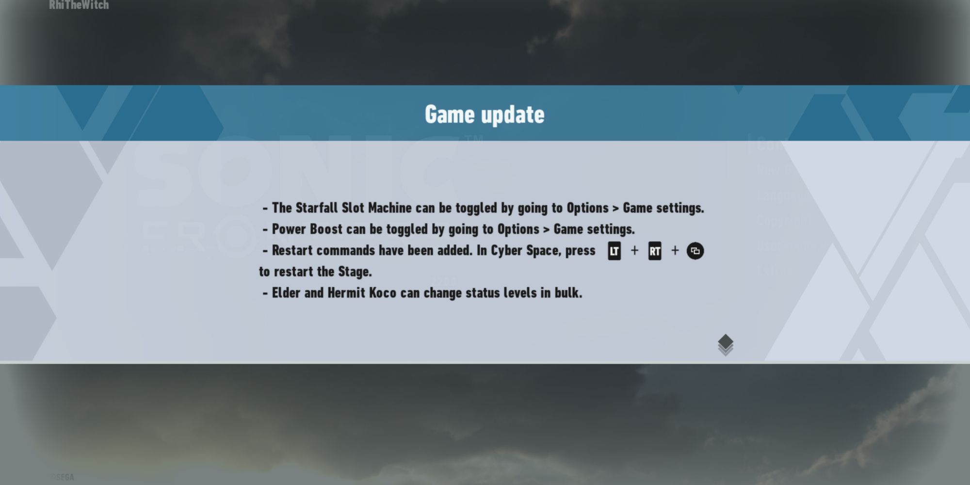 sonic frontiers dlc update pop-up