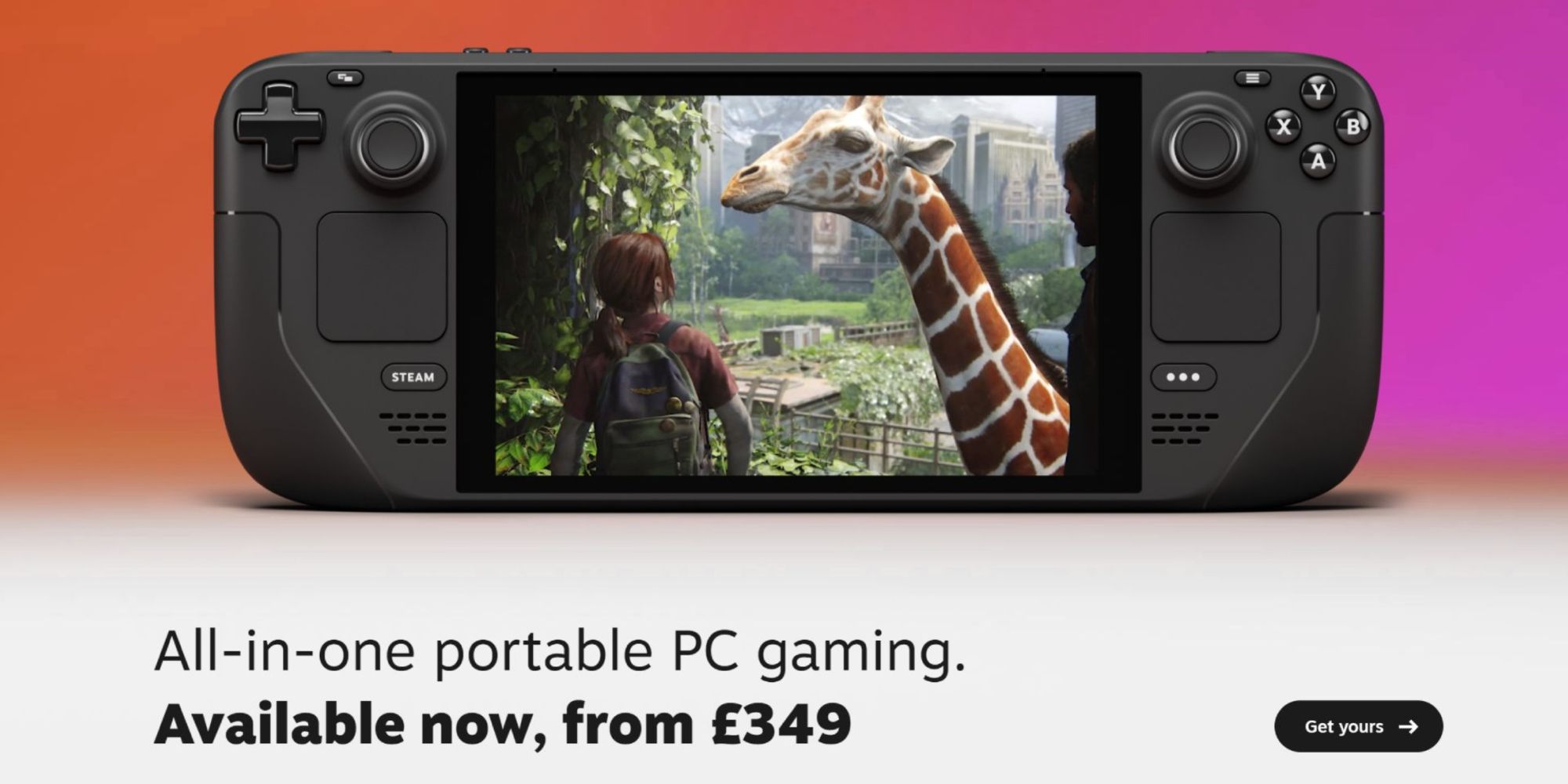 ellie meeting a giraffe in the last of us part 1 on a steam deck