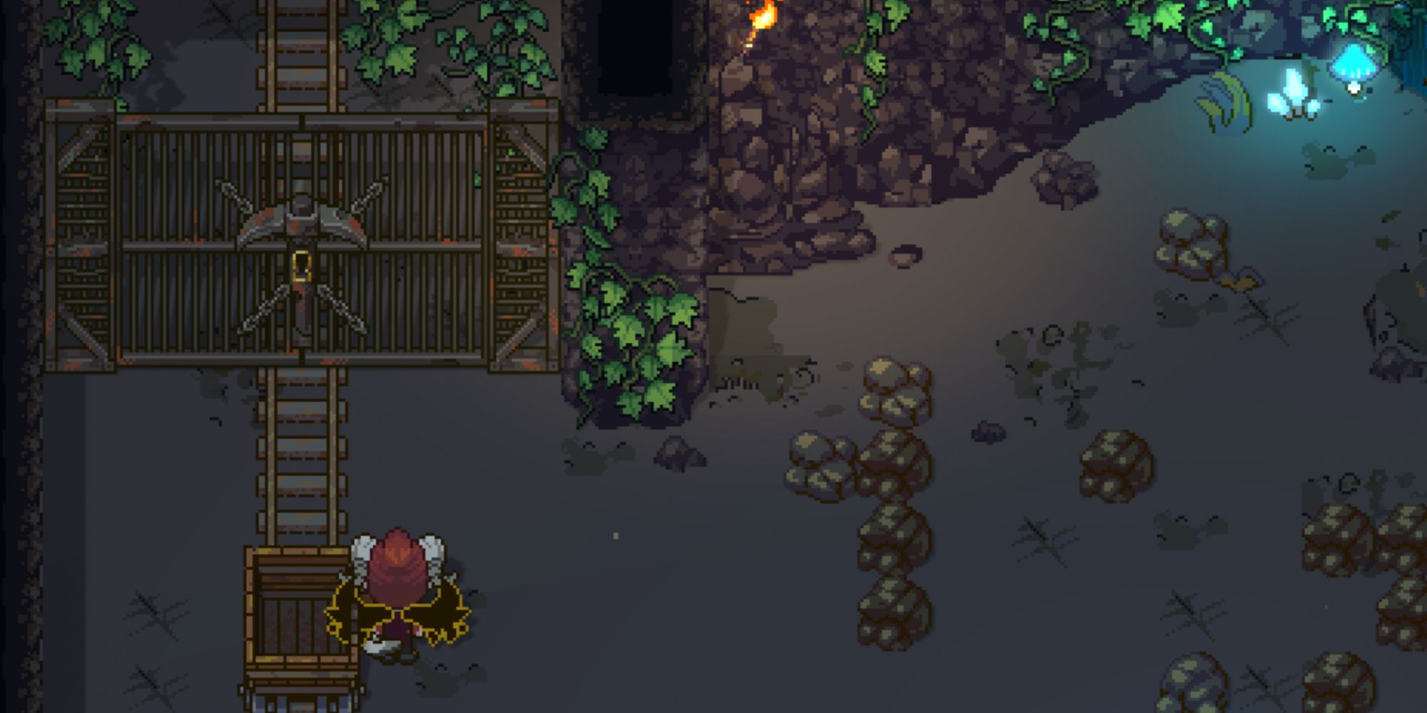 Sun Haven: a large rusty gate blocks the way