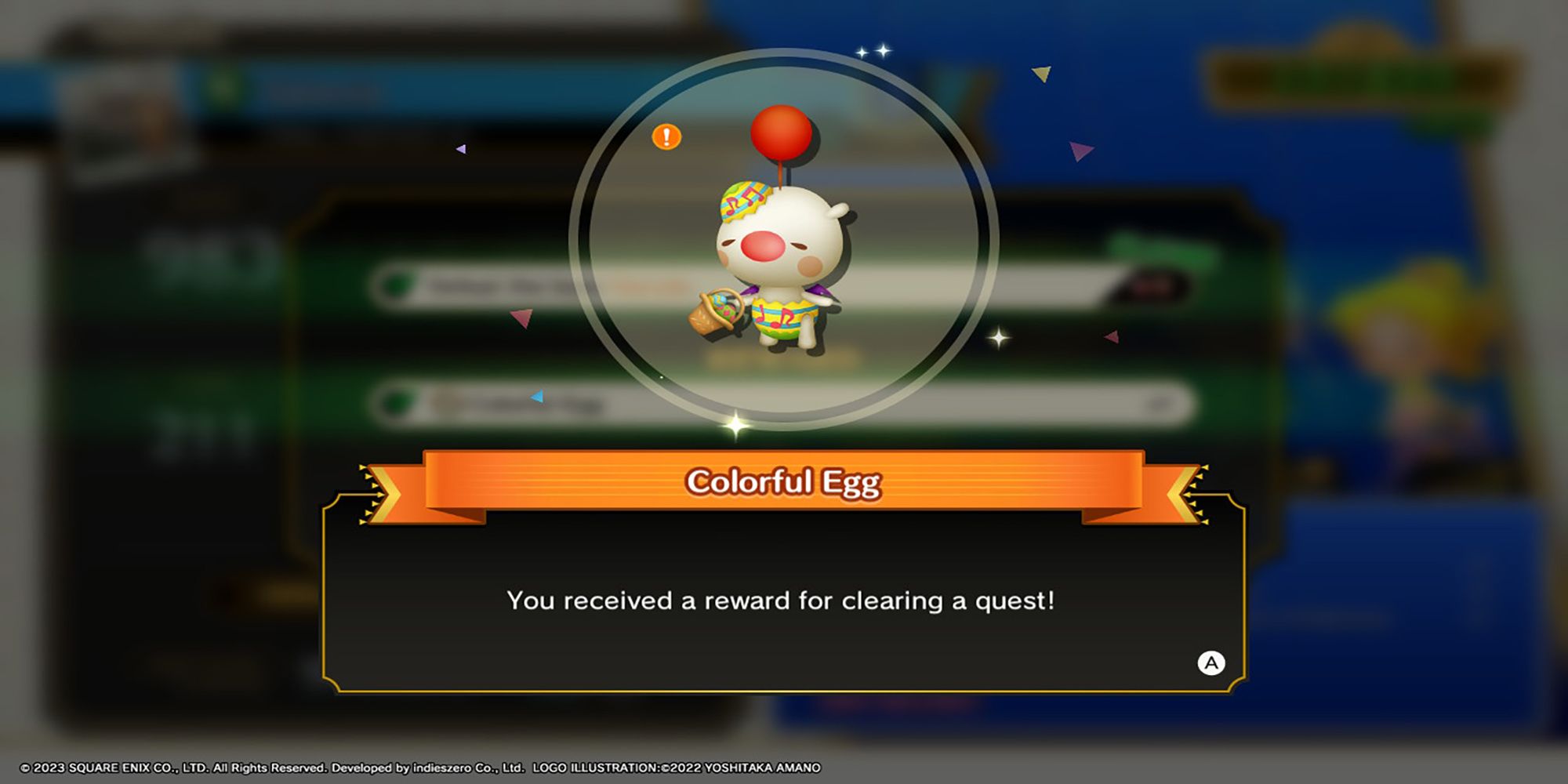 A moogle dressed like a colorful hatched egg in Theatrhythm: Final Bar Line.
