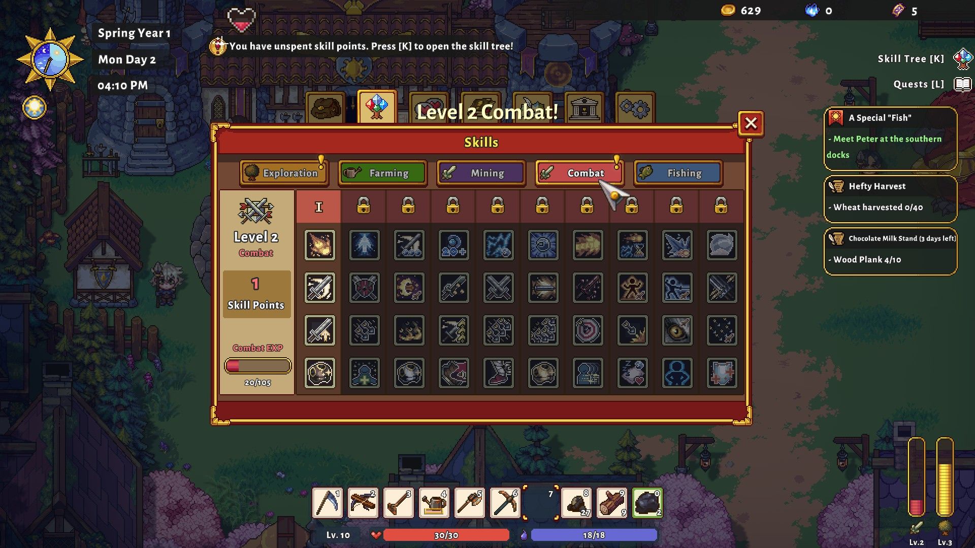A skill tree with all the combat skills in Sun Haven.