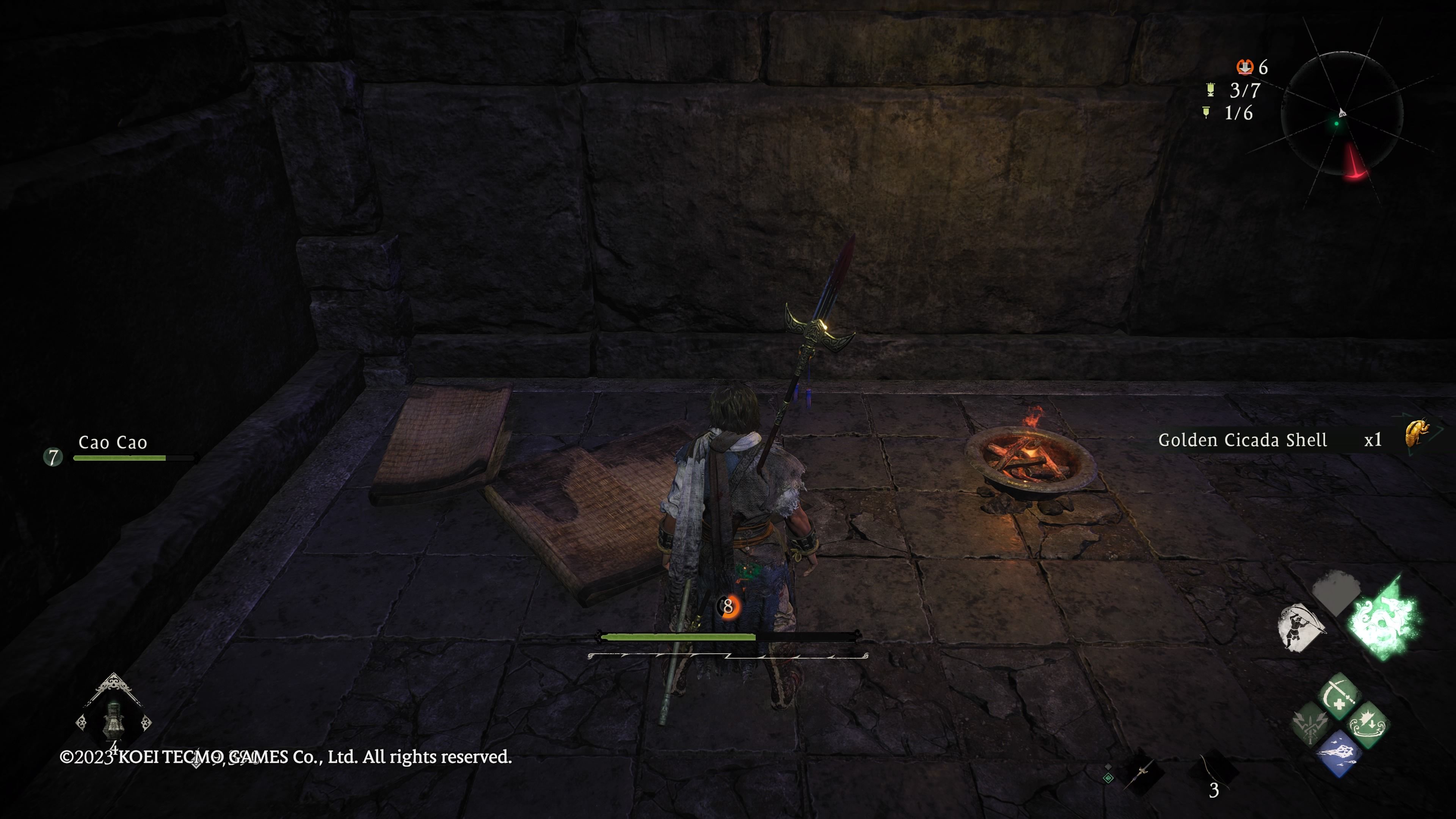Wo Long: Fallen Dynasty - our character finds a Golden Cicada Shell on the floor by a prison mat