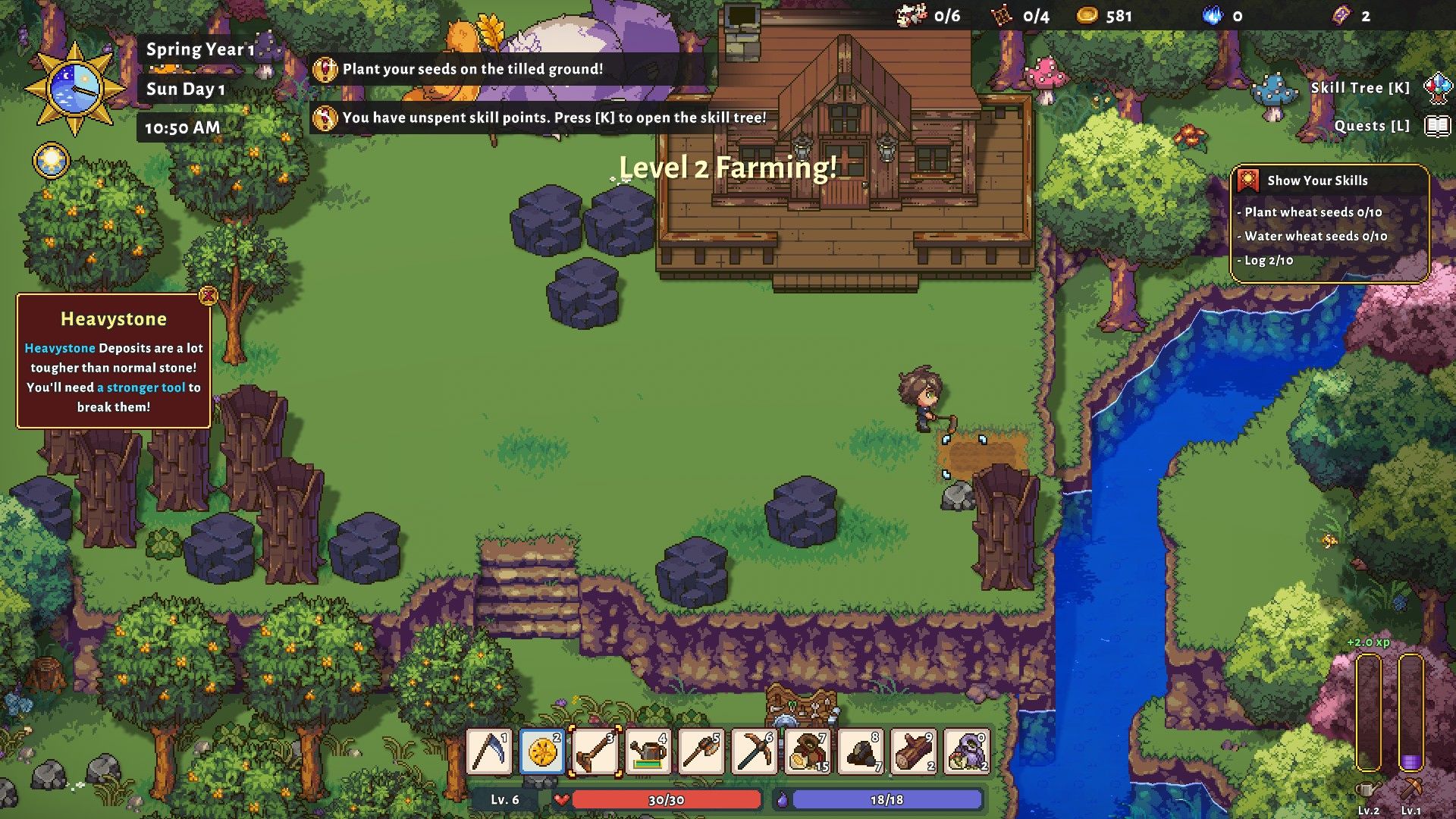 A human tills some land in front of their house to plant their crops in Sun Haven.