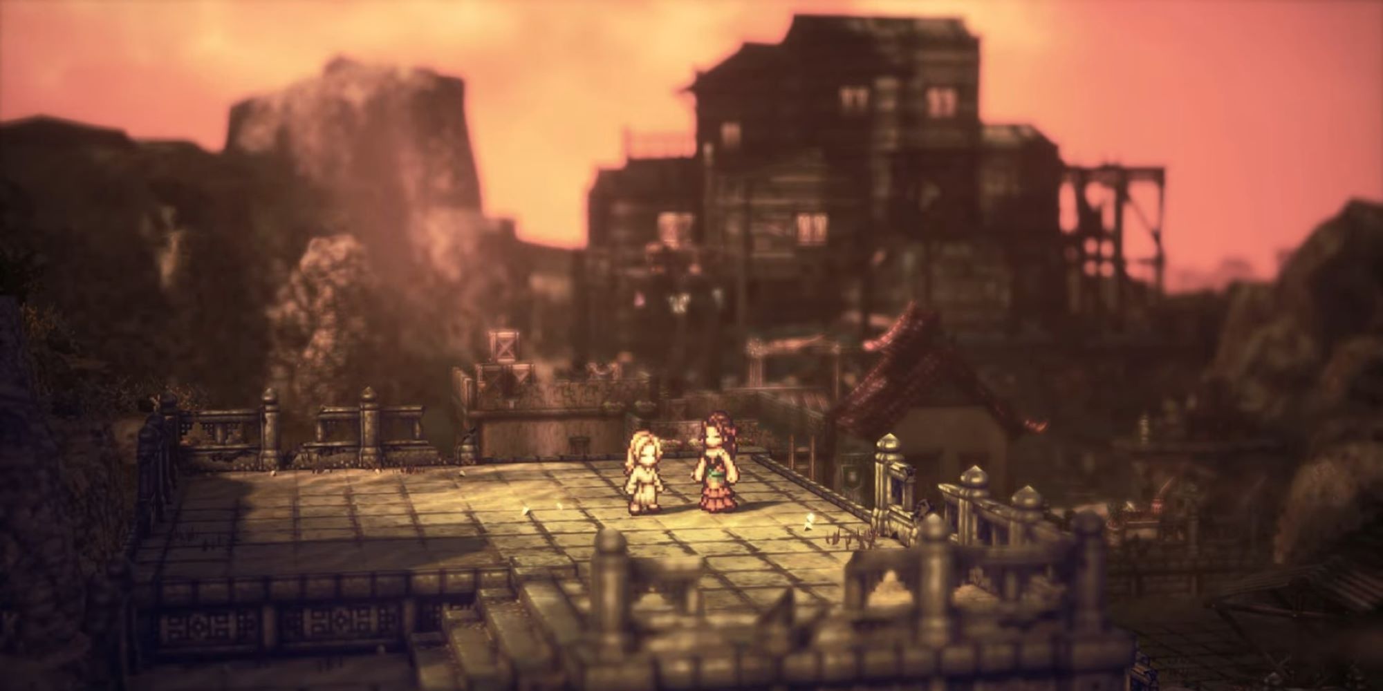 Dolcinea and Cuani in a flashback from Octopath Traveler 2
