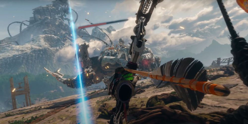 drawing bow in horizon call of the mountain