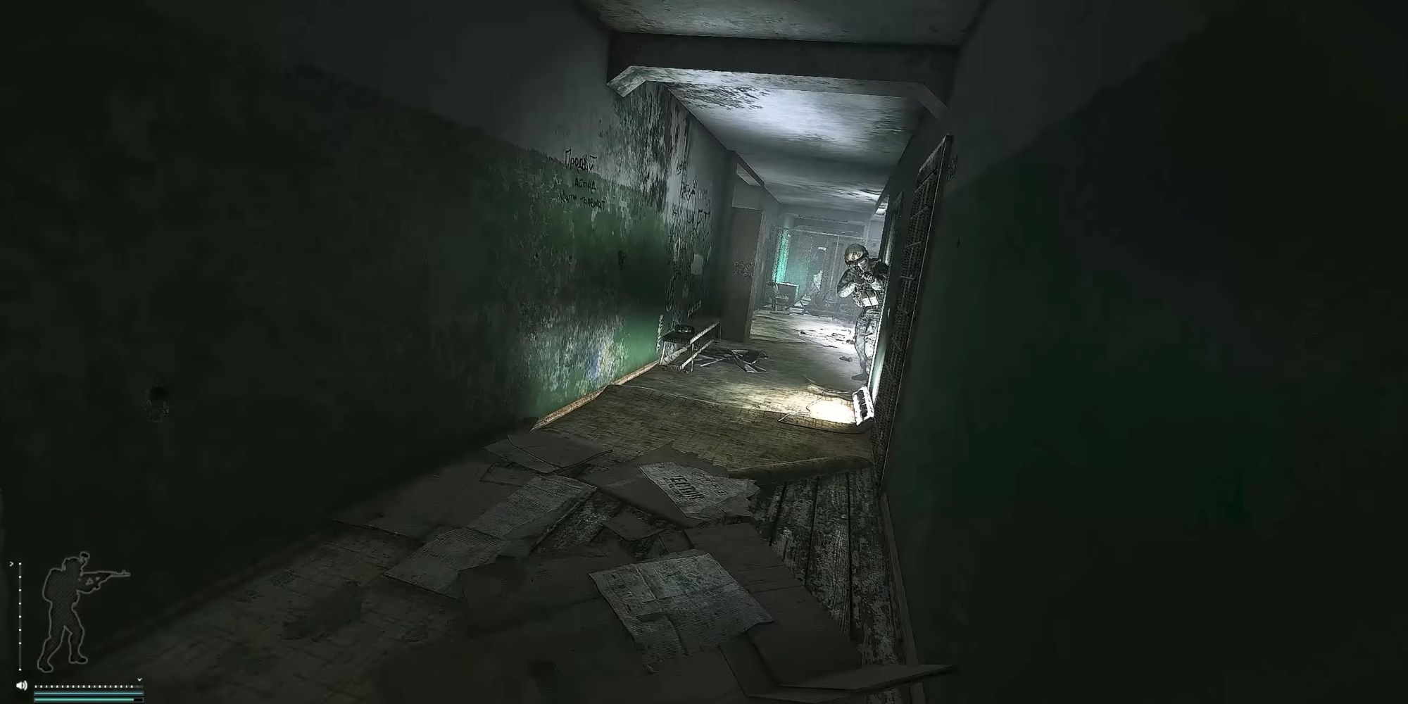 Encountering a PMC in the Dorms area of the Customs map in Escape from Tarkov