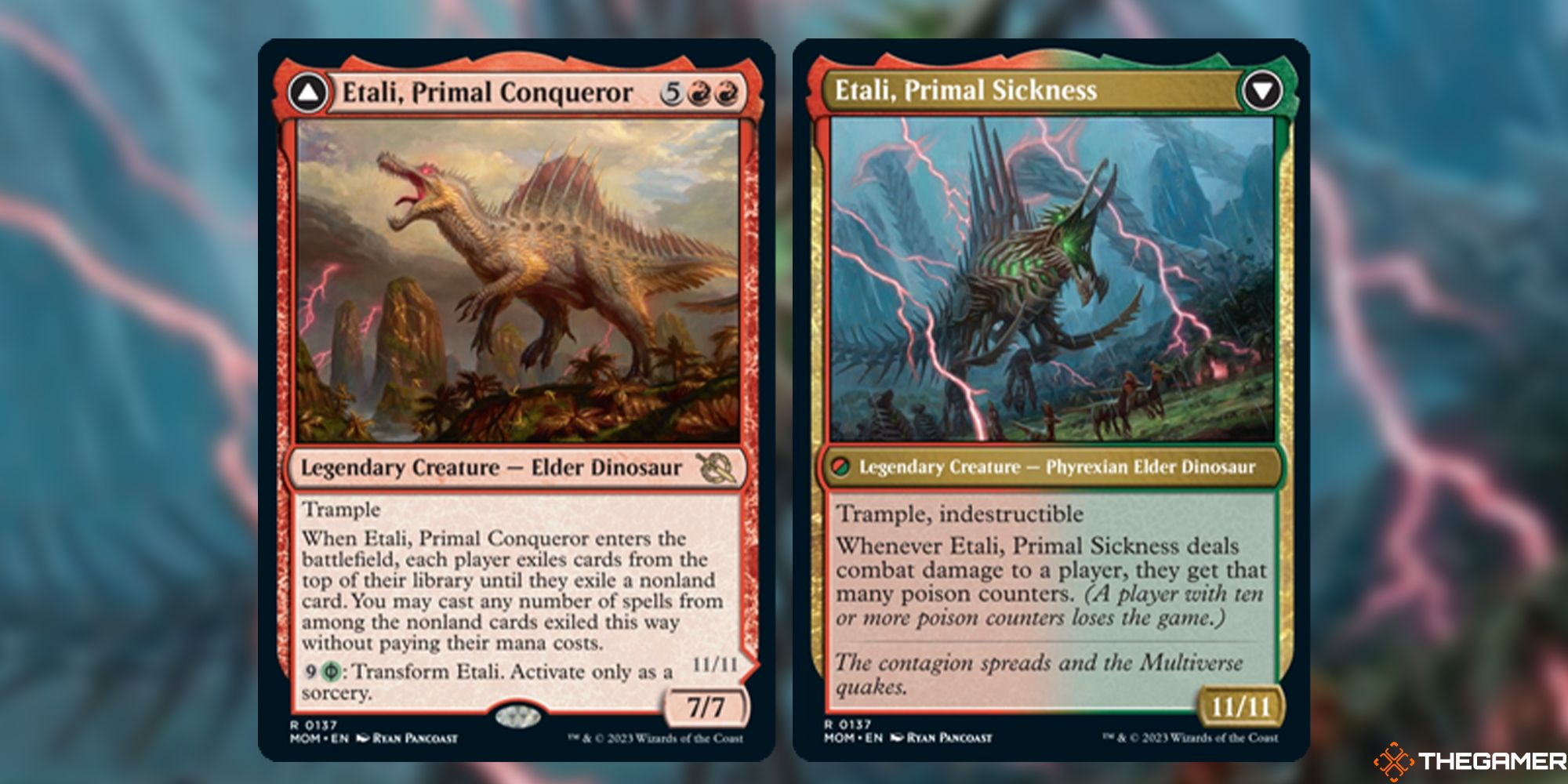Image of the Etali, Primal Conqueror & Etali, Primal Sickness card in Magic: The Gathering, with art by Ryan Pancoast