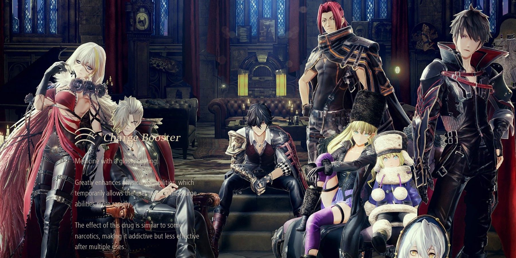 Code Vein Cast sits in the lounge