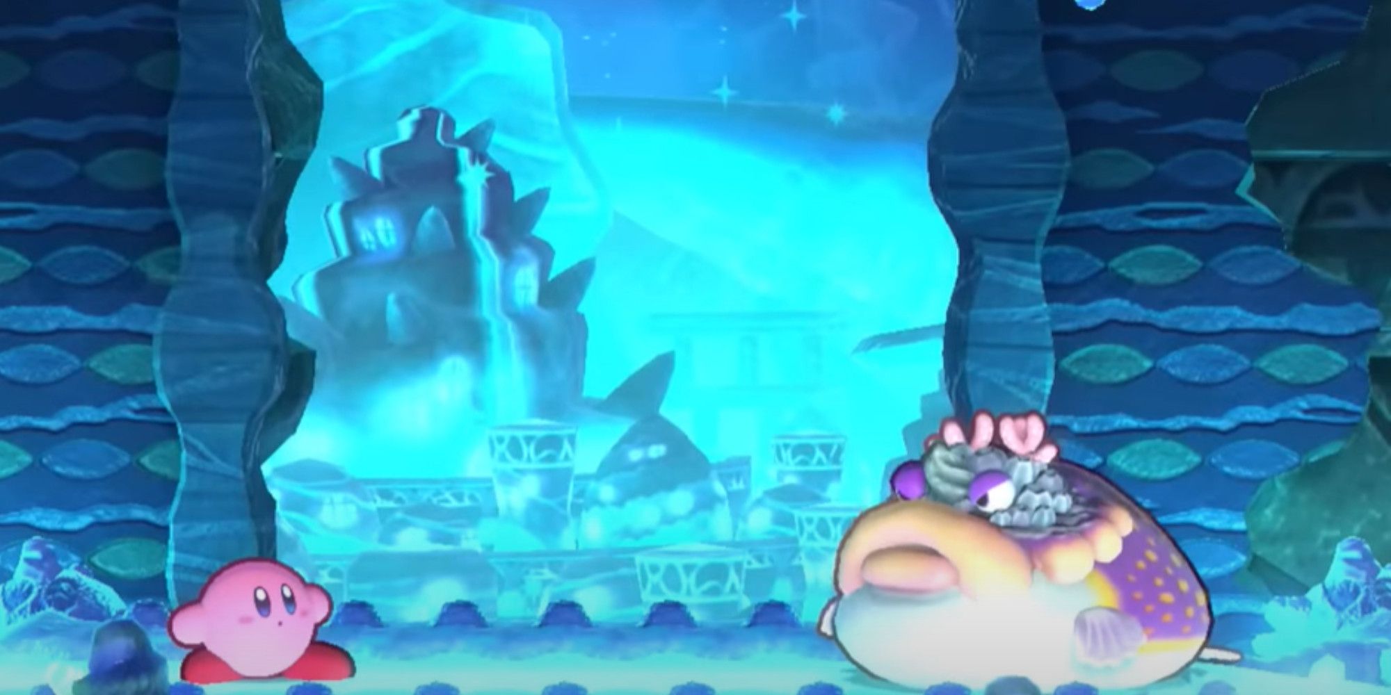 Kirby fighting Fatty Puffer