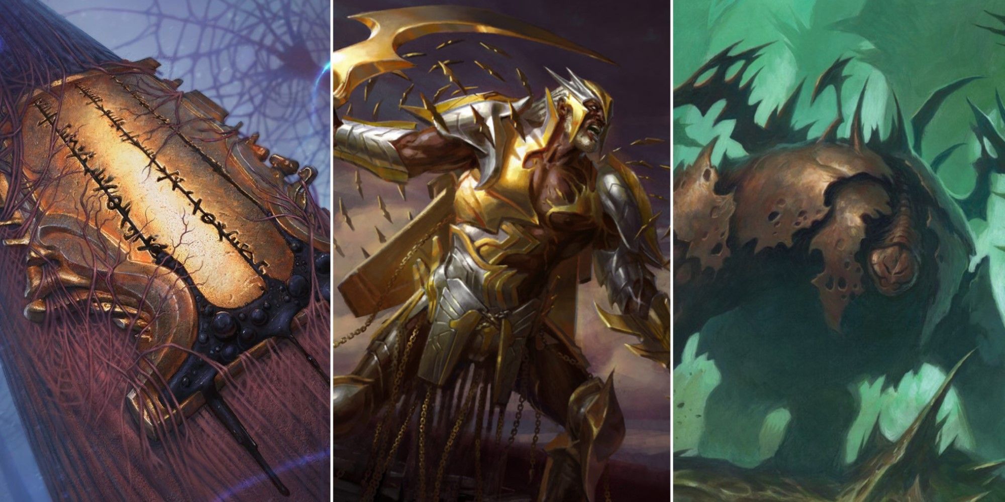 Artwork from three different Magic: The Gathering cards.