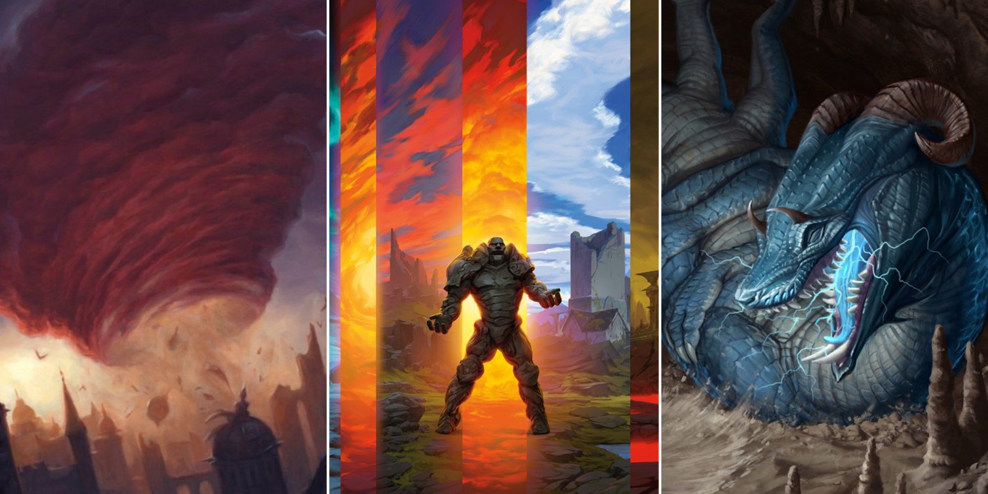 Artwork from three different blue instant/sorcery cards from Magic: The Gathering.