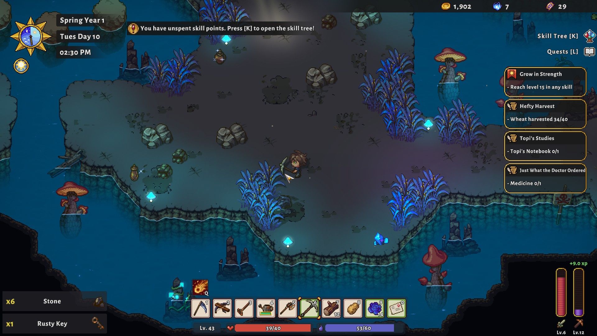 A human explores the Mines while mining some ore in Sun Haven.