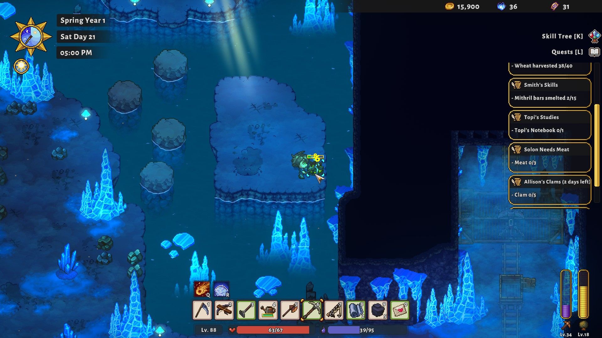 A human explores the ice section of the Mines and mines some ore in Sun Haven.