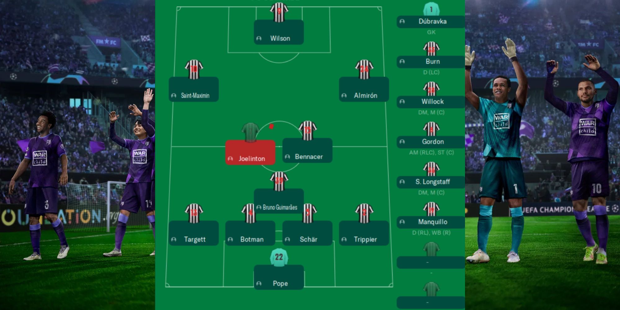 Football Manager 2023 Newcastle Tactics Screen Showing Line-Up