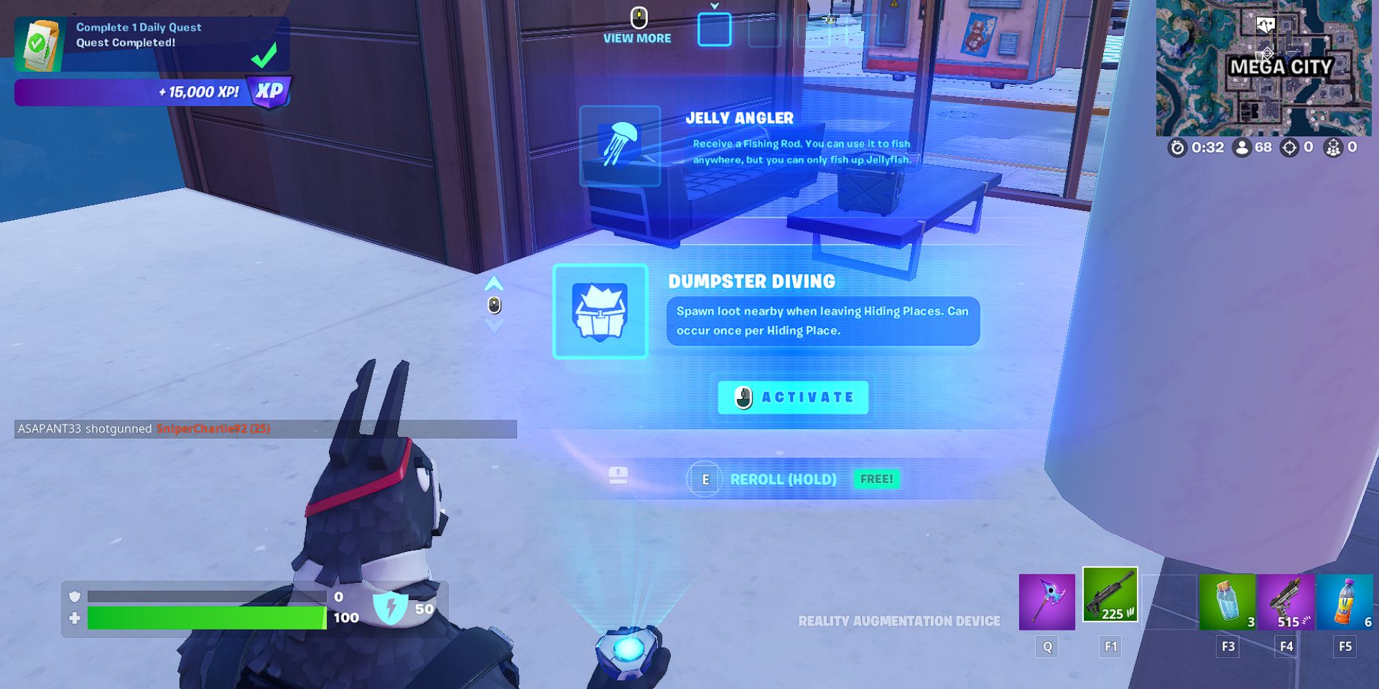 Fortnite Lt. John Llama Unlocking the Dumpster Diving Augment