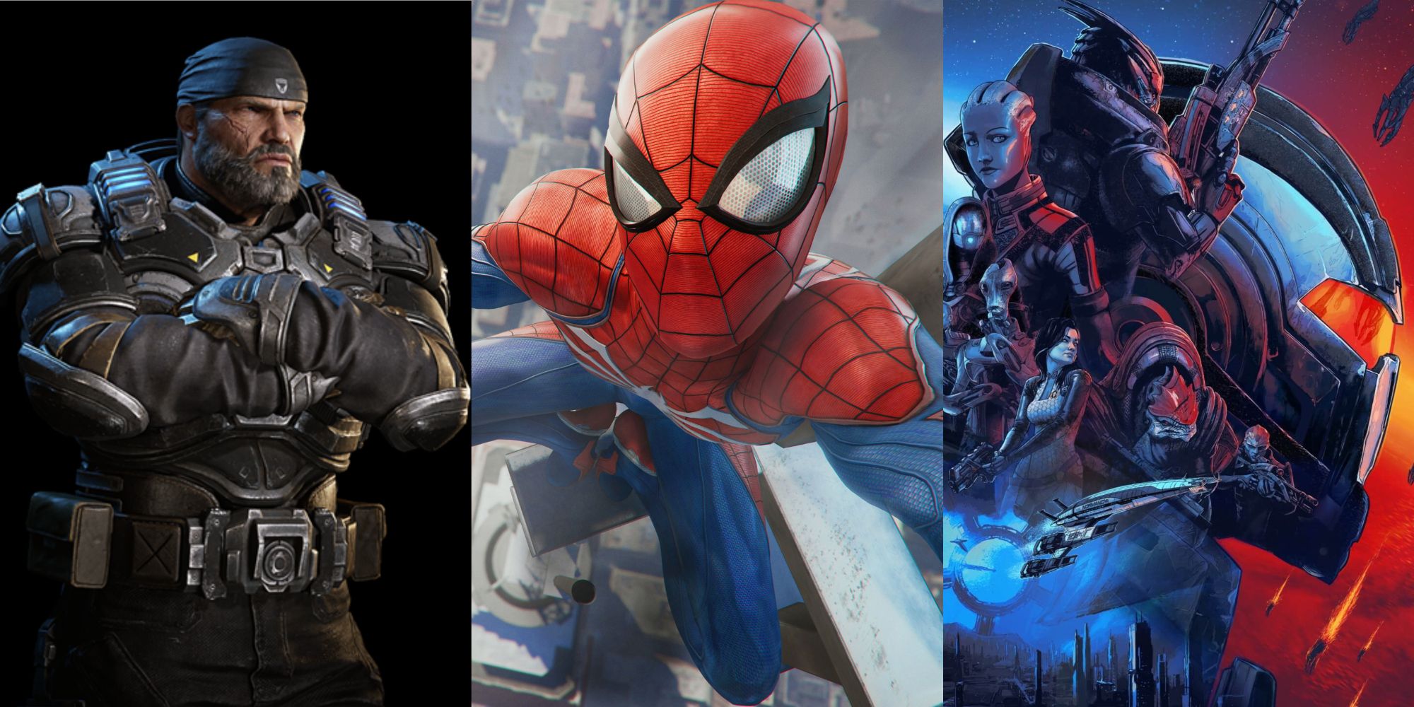 Marcus Fenix from Gears of War 4, Spider-Man and the Mass Effect Legendary Edition cover art