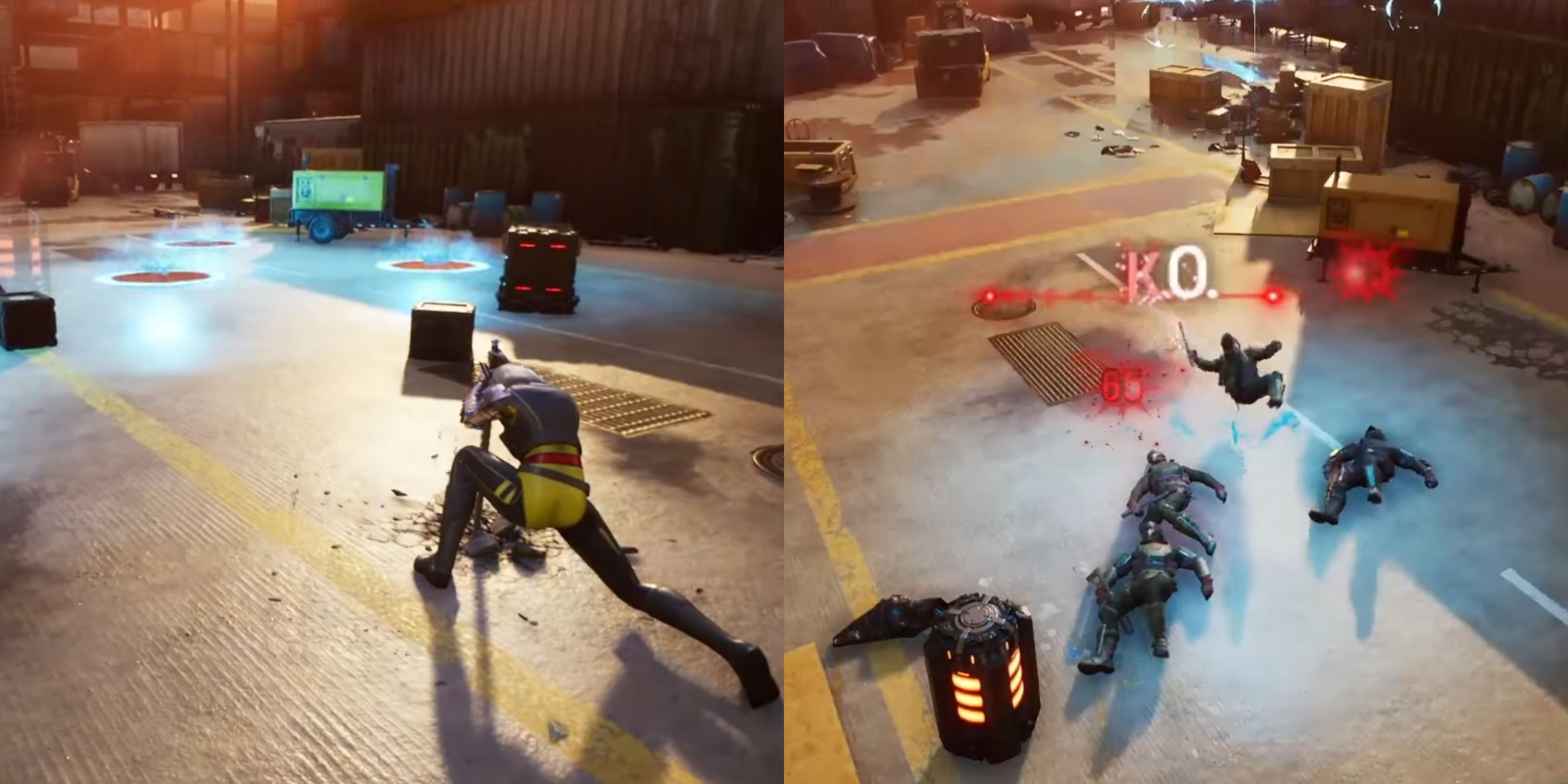 Magik opens up portals (left) and deposits caught enemies (right)