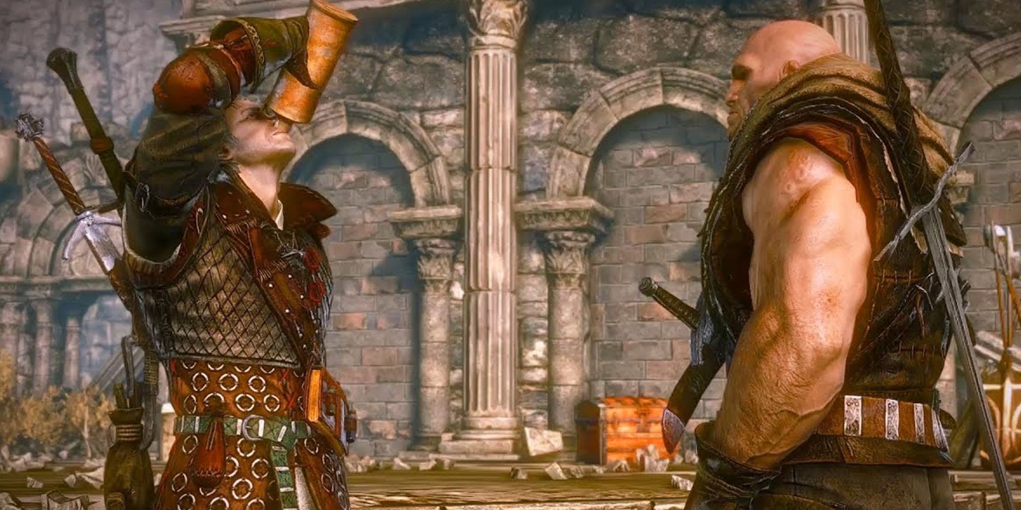 Geralt and Letho drinking together in The Witcher 2