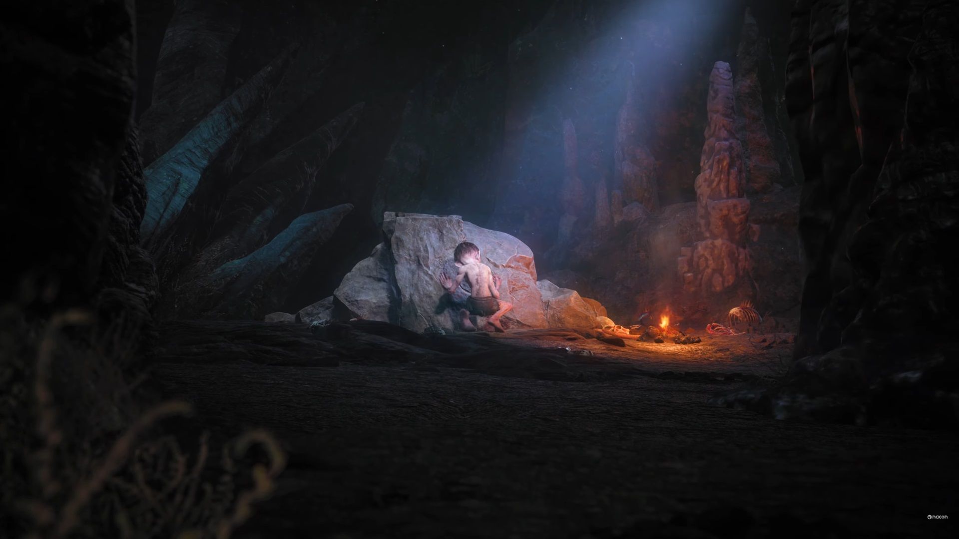 Gollum in his home in the Misty Mountains