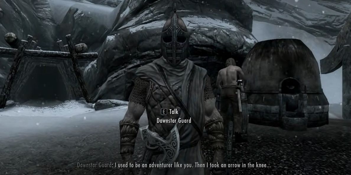 Guard using the Arrow to the Knee line in The Elder Scrolls 5: Skyrim