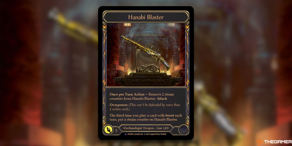 Hanabi Blaster Card in front of blurred card art
