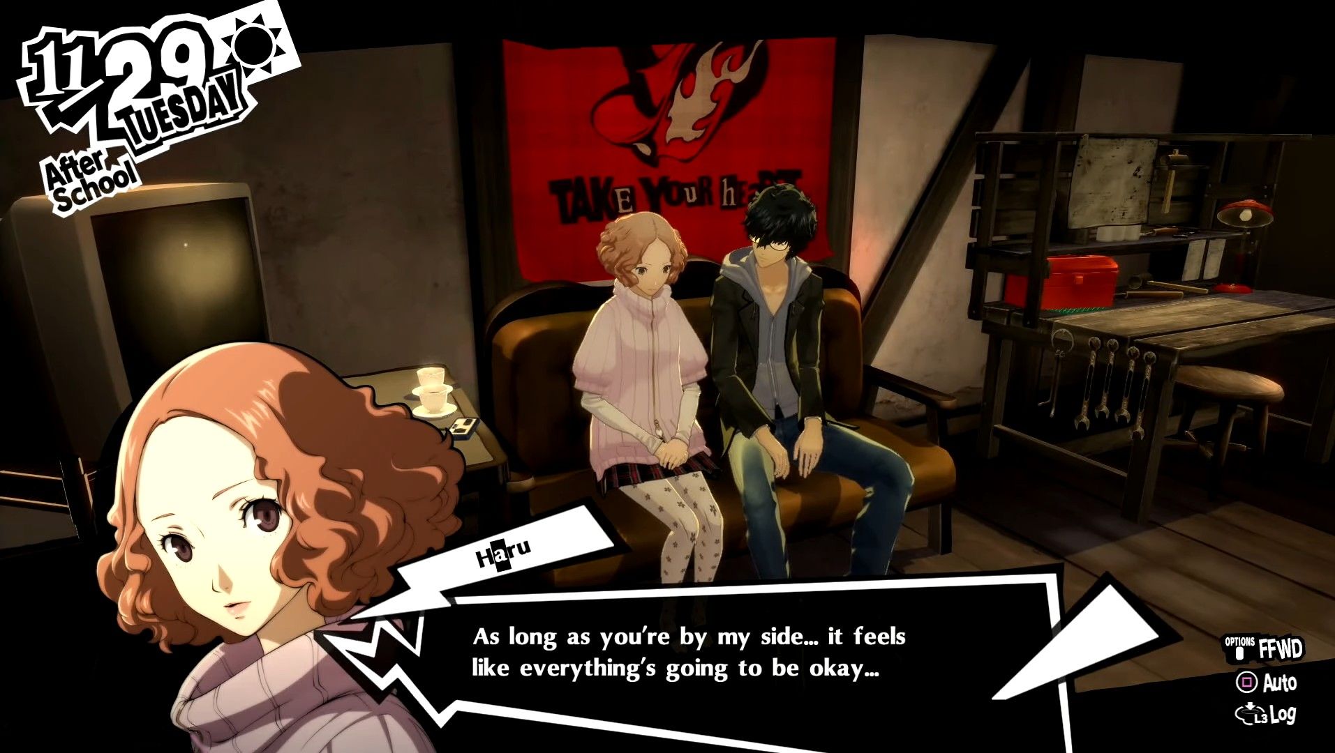haru in joker's room telling him everything will be okay if she's with him in persona 5 royal