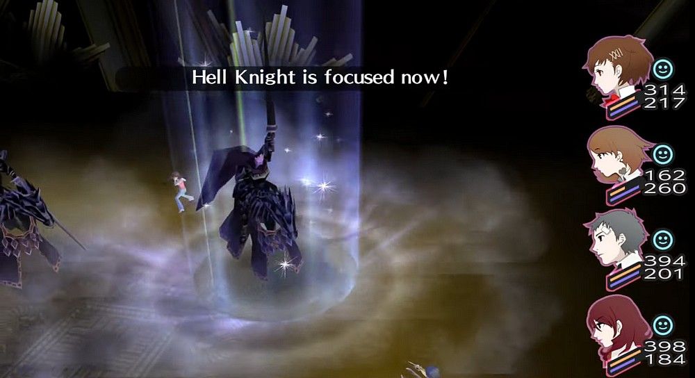 hell knight using mind charge to double the damage of its next attack in persona 3 portable