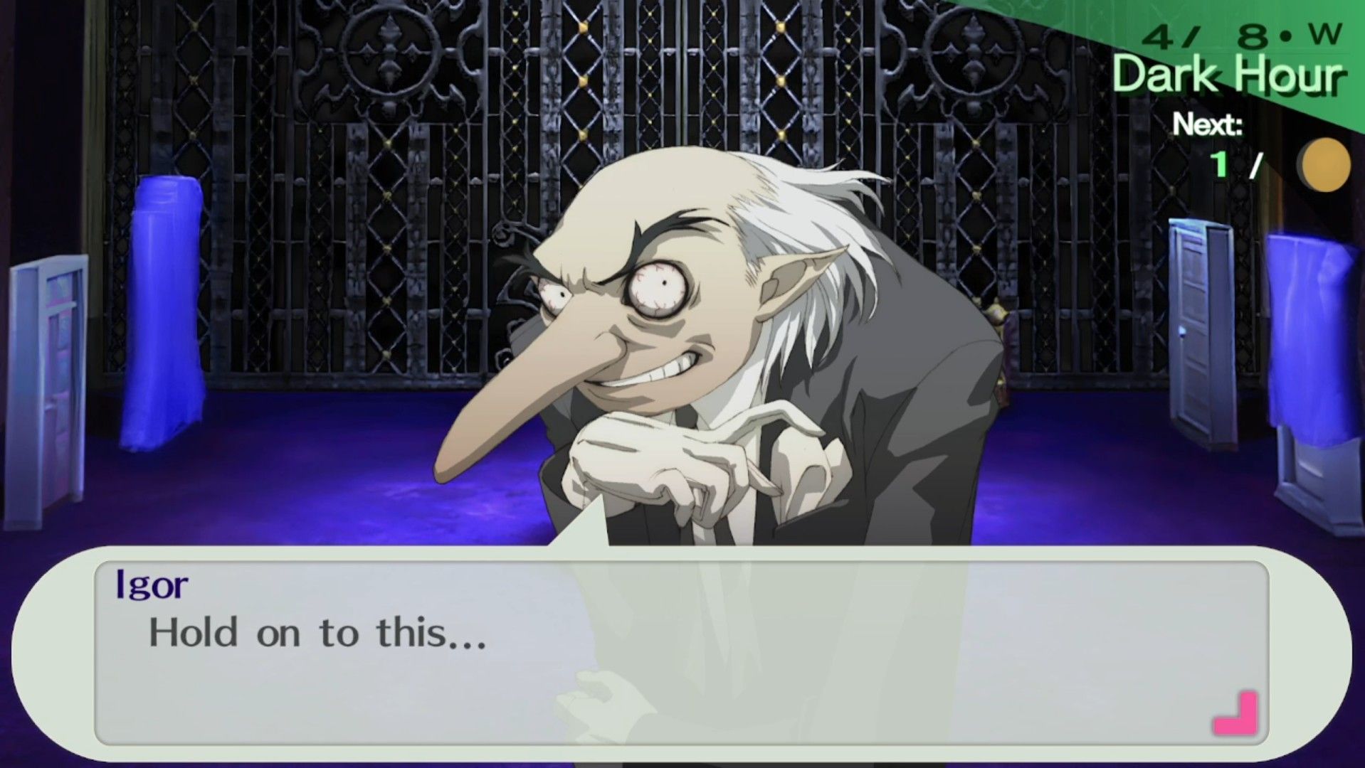 igor on 4-8 giving the female protagonist the velvet room key