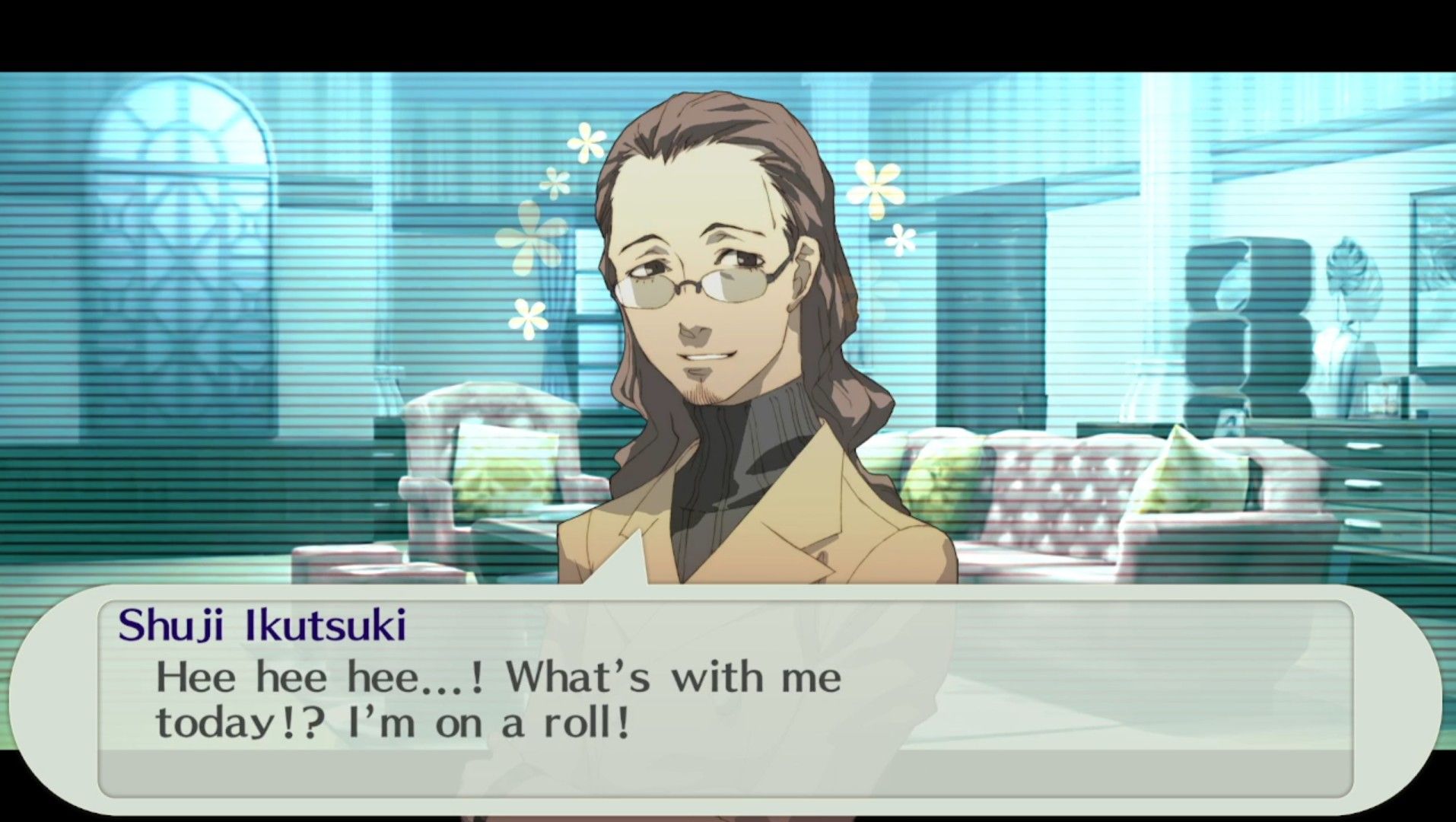 ikutsuki laughing at his own joke in security footage in persona 3 portable