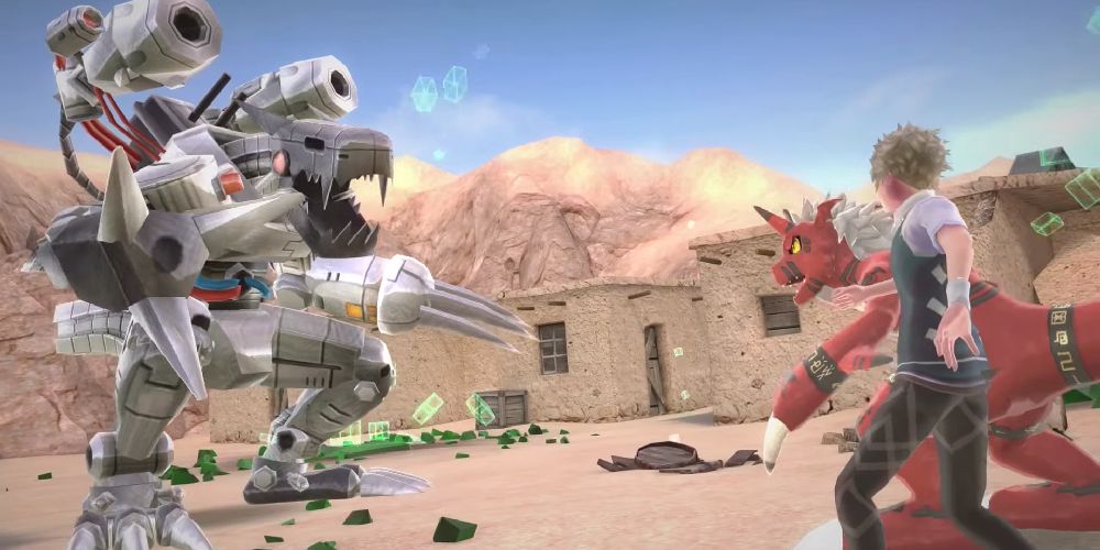 Cutscene for the first boss of the game, machinedramon, fighting important character