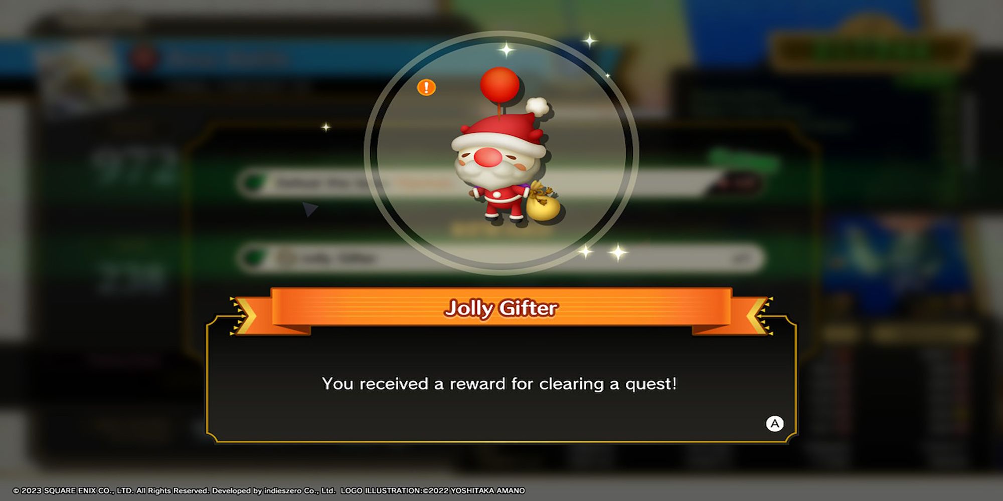 A moogle dressed in a Santa outfit in Theatrhythm: Final Bar Line.