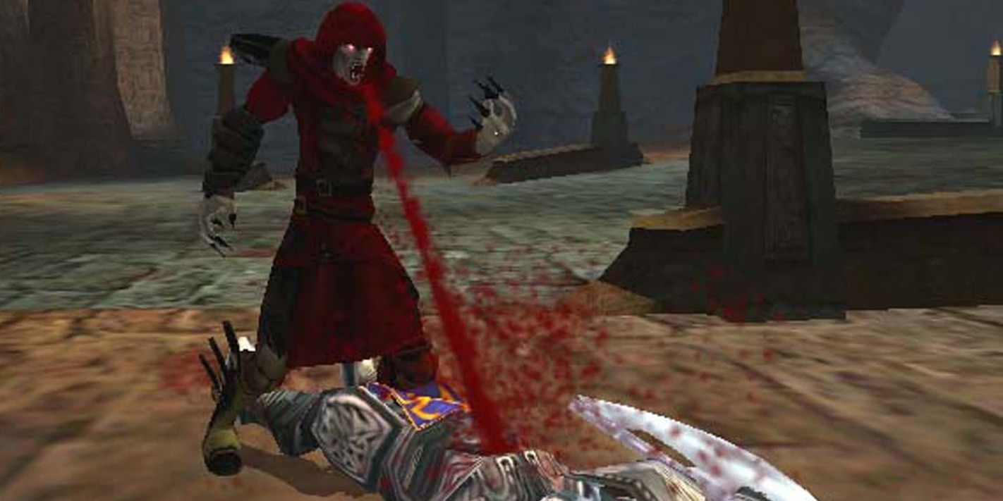 Kain drinking blood from victim in Blood Omen 2