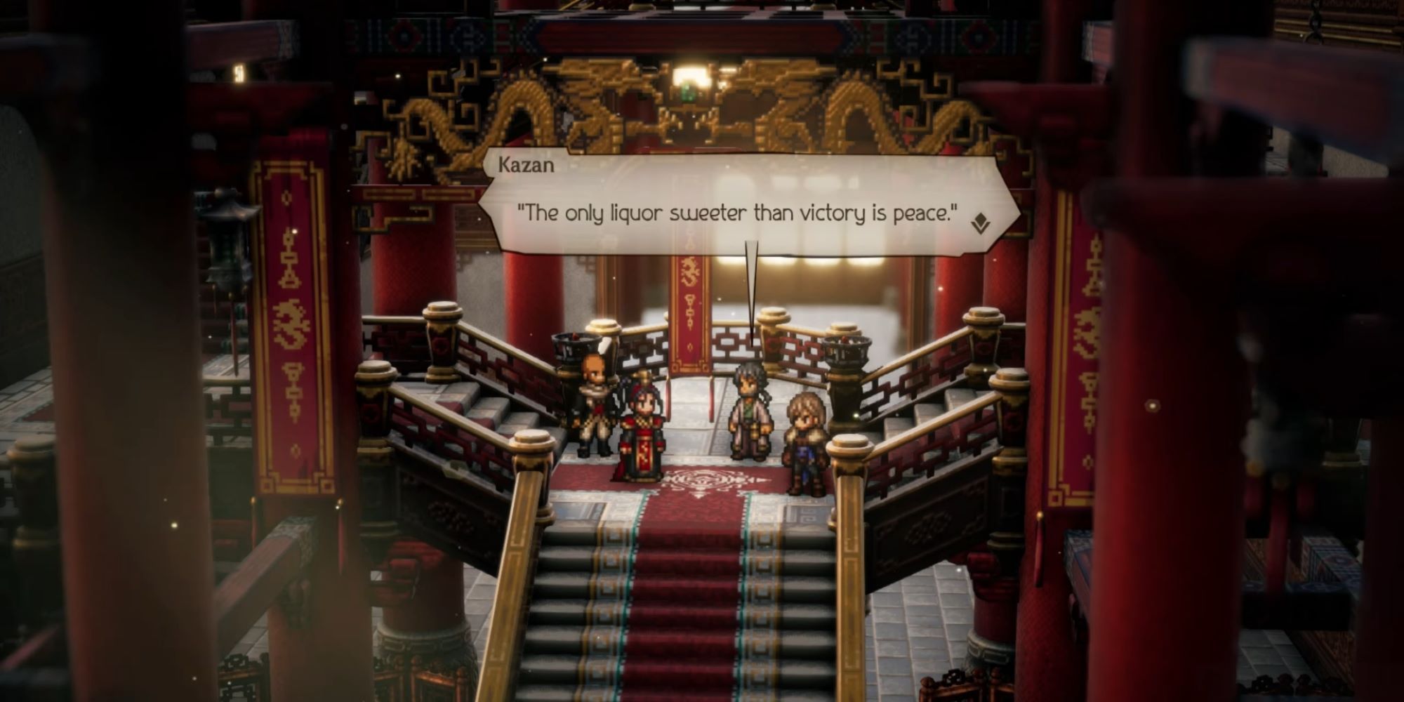 Kazan talking about peace in Octopath Traveler 2