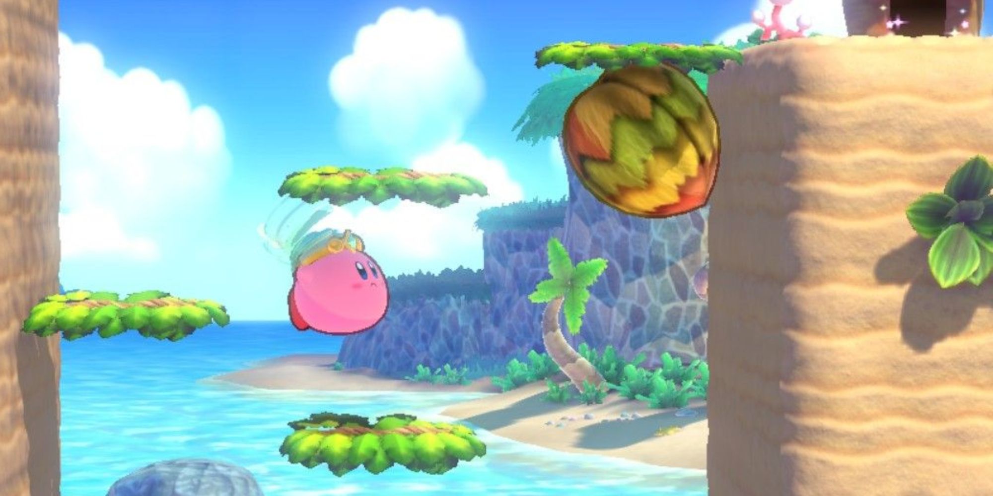 Screenshot Of Kirby Jumping Along Platforms