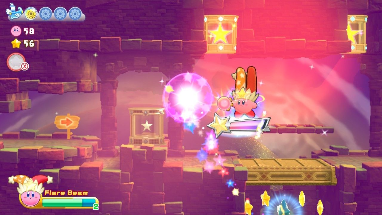 Kirby Nutty Noon Stage Two Kirby Using Flare Beam Super Ability