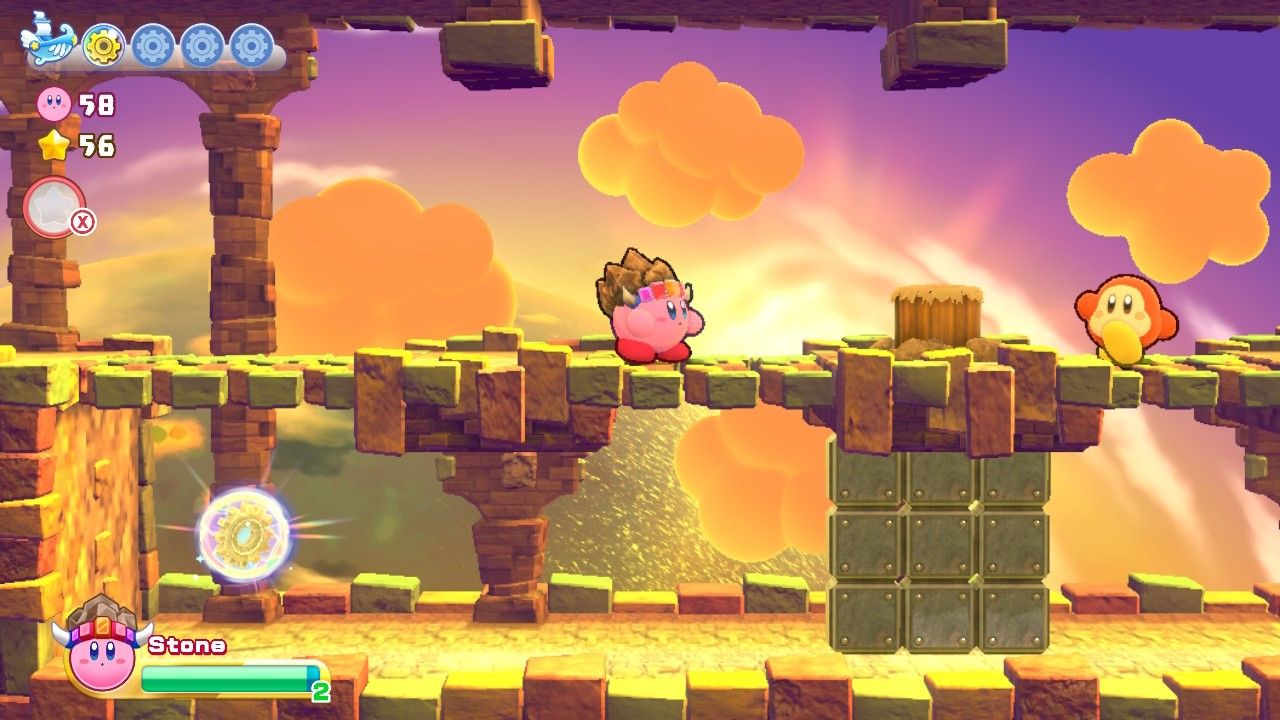 Kirby Nutty Noon Stage Two Wooden Stumps Energy Sphere Below