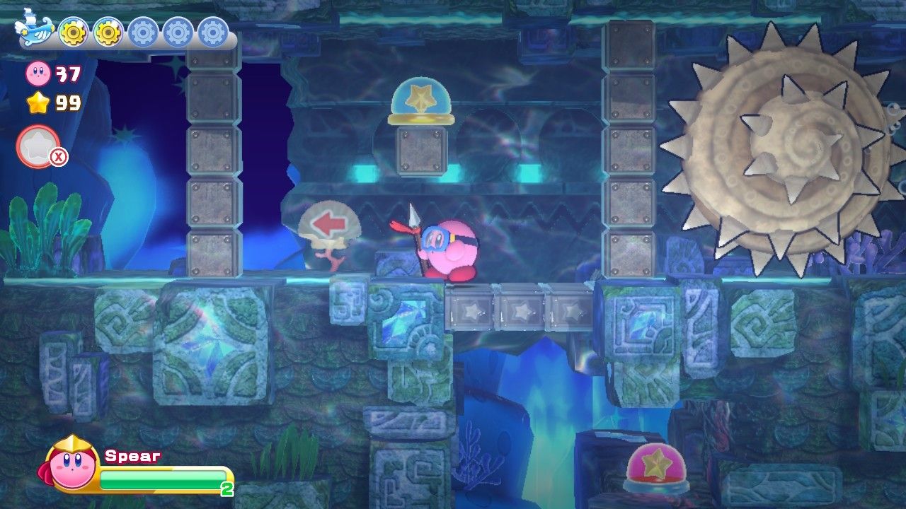Kirby Onion Ocean Stage Four Ammonite Fossil Behind Kirby