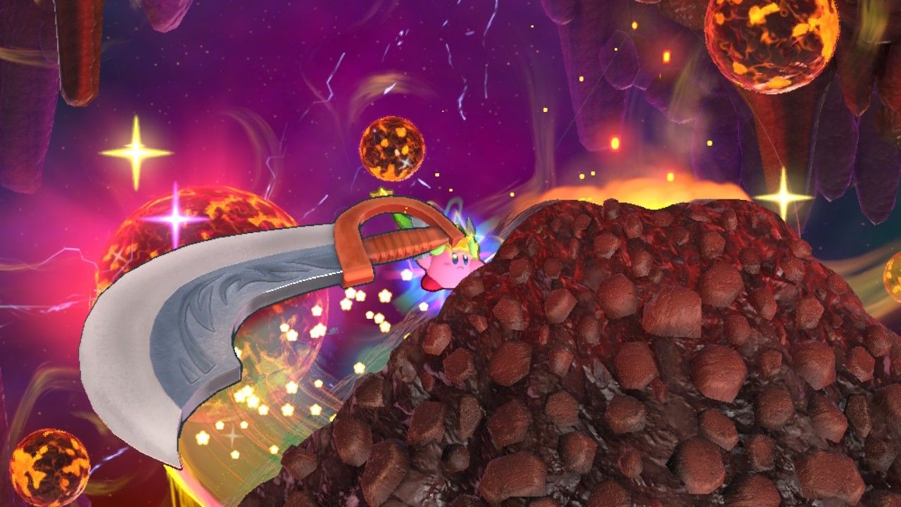 Kirby's Return To Dream Land Deluxe Dangerous Dinner Stage Three Kirby Uses Super Ability On Volcano